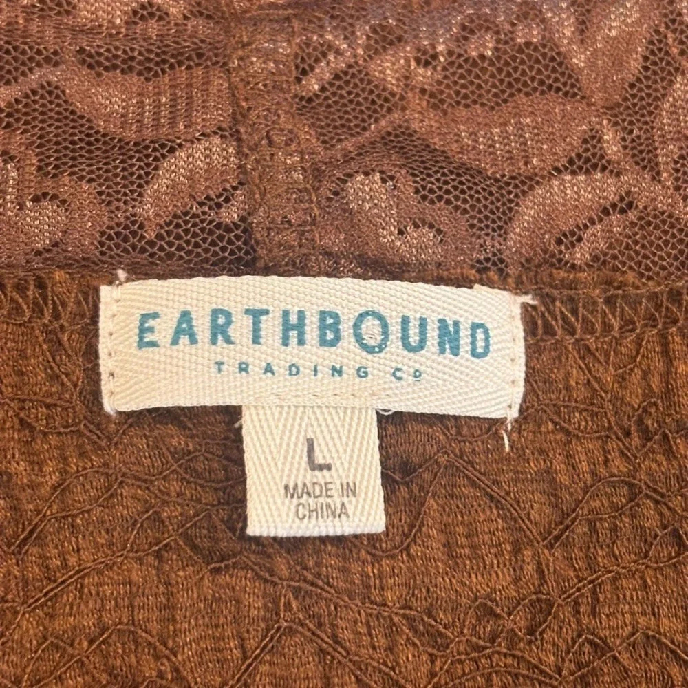 Earthbound Trading Co Women's Y2K Brown Mesh Lace Fairy Coquette Boho Top Large - Picture 5 of 9